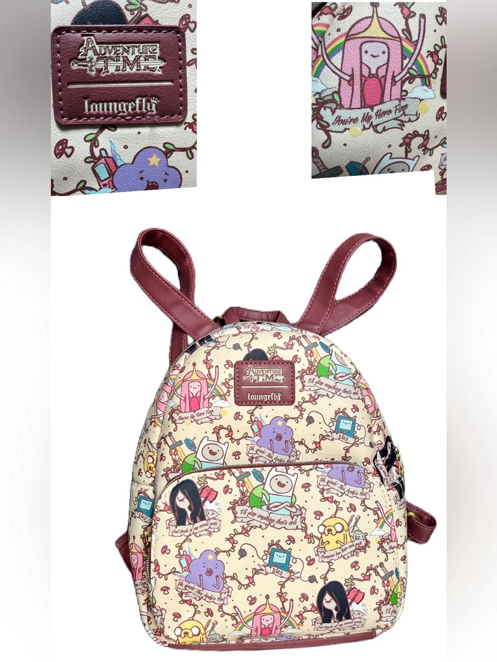 Loungefly Adventure Time Character Backpack Cream with Burgundy Trim